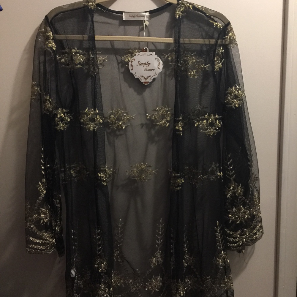 Sheer black jacket with Gold embroidery